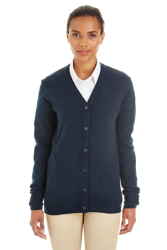 Classic Series Harriton Womens Pilbloc Pill Resistant Button Down Lone Sleeve Cardigan Sweater - Dark Navy Blue Classic Series Harriton Womens Pilbloc Pill Resistant Button Down Lone Sleeve Cardigan Sweater - Dark Navy Blue