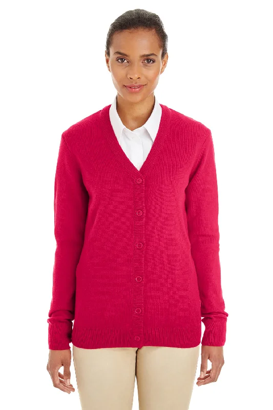 Soft Wearables Harriton Womens Pilbloc Pill Resistant Button Down Lone Sleeve Cardigan Sweater - Red Soft Wearables Harriton Womens Pilbloc Pill Resistant Button Down Lone Sleeve Cardigan Sweater - Red