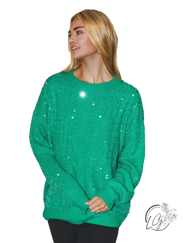Comfortable And Simple Jolly Hues Sequin Crewneck Sweater