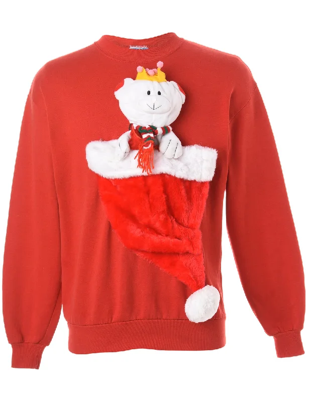Embroidered Letters Label Novelty Christmas Sweatshirt - L