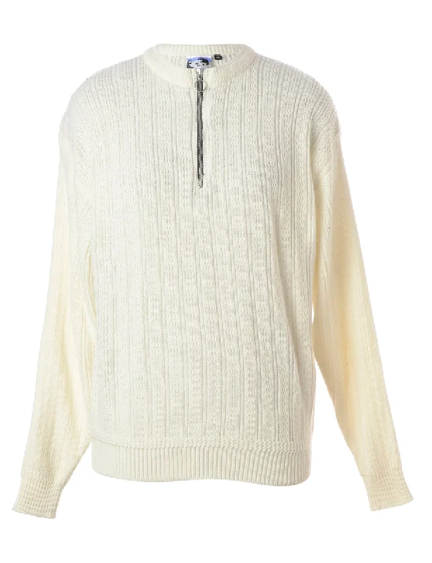 Casual And Comfortable Label Off White Zip Front Knitted Jumper