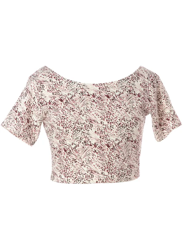 Sweet Breath Label Patterned Low Back Crop Top
