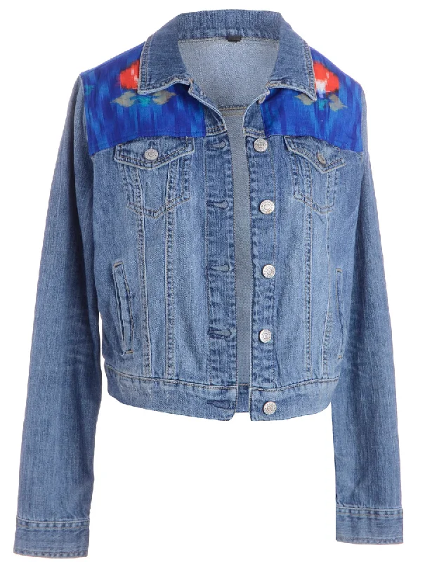 Elegant Series Label Patterned Panel Denim Jacket