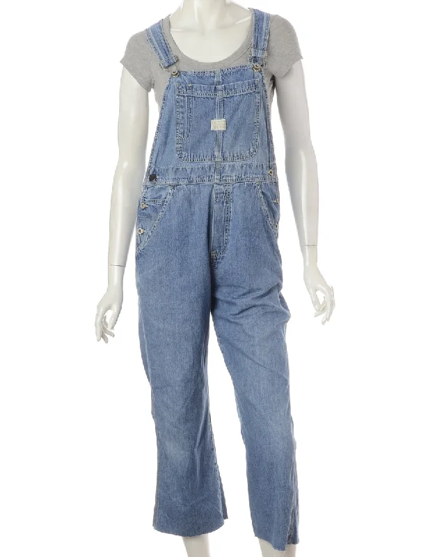 Cozy Lifestyle Label Pinafore Cropped Dungarees