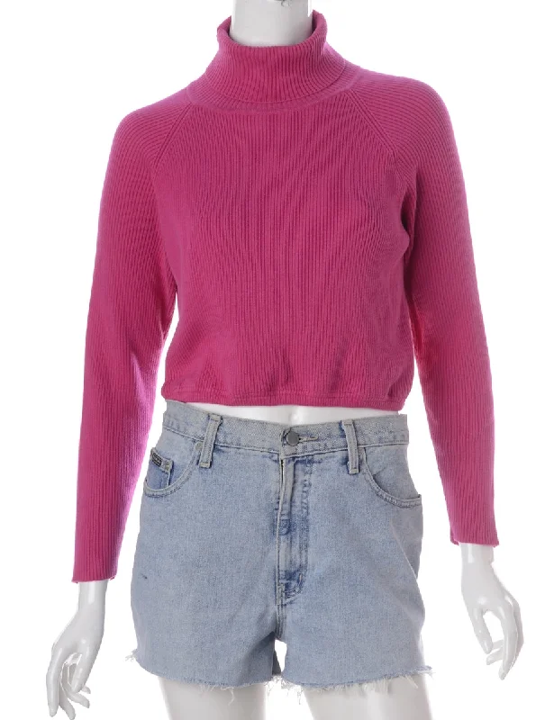 Lively And Youthful Label Pink Cropped Ribbed Knit