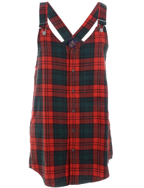 Trendy And Casual Label Plaid Pinafore Shirt Dress