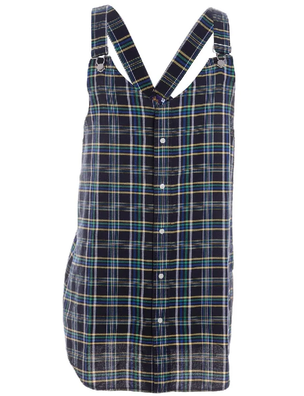 Avant-garde Design Label Plaid Pinafore Shirt Dress