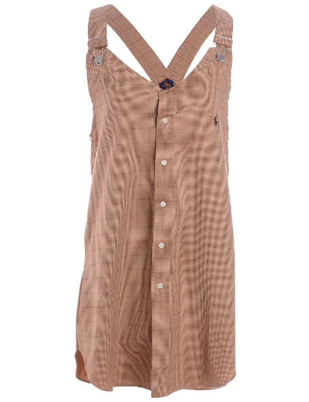 Sports Fashion Label Plaid Pinafore Shirt Dress