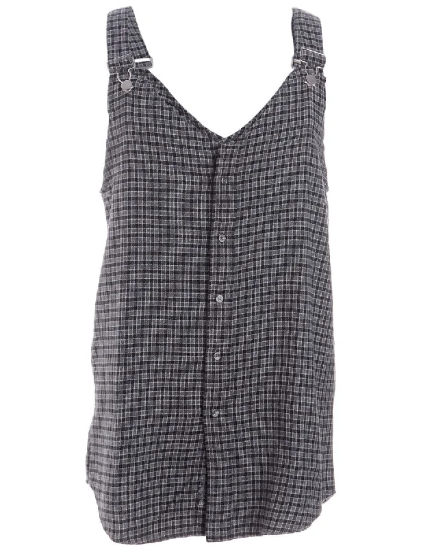 Romantic Data Label Plaid Pinafore Shirt Dress