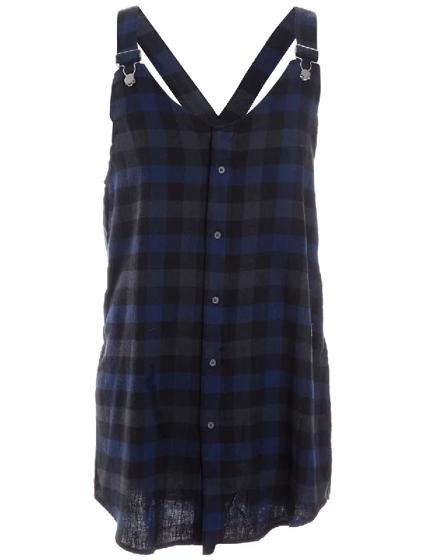 Elegant Wear Label Plaid Pinafore Shirt Dress