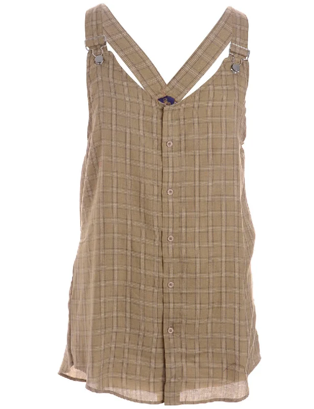 Elegant Design Label Plaid Pinafore Shirt Dress