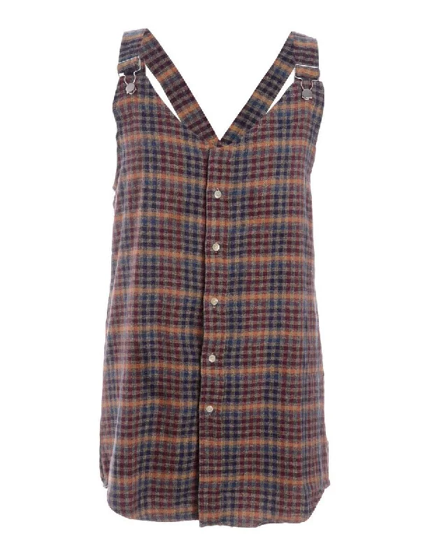 French Style Label Plaid Pinafore Shirt Dress
