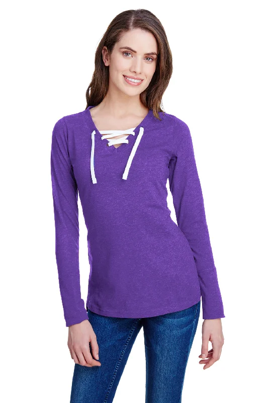 Comfortable Fashion LAT Womens Fine Jersey Lace Up Long Sleeve V-Neck T-Shirt - Vintage Purple Comfortable Fashion LAT Womens Fine Jersey Lace Up Long Sleeve V-Neck T-Shirt - Vintage Purple
