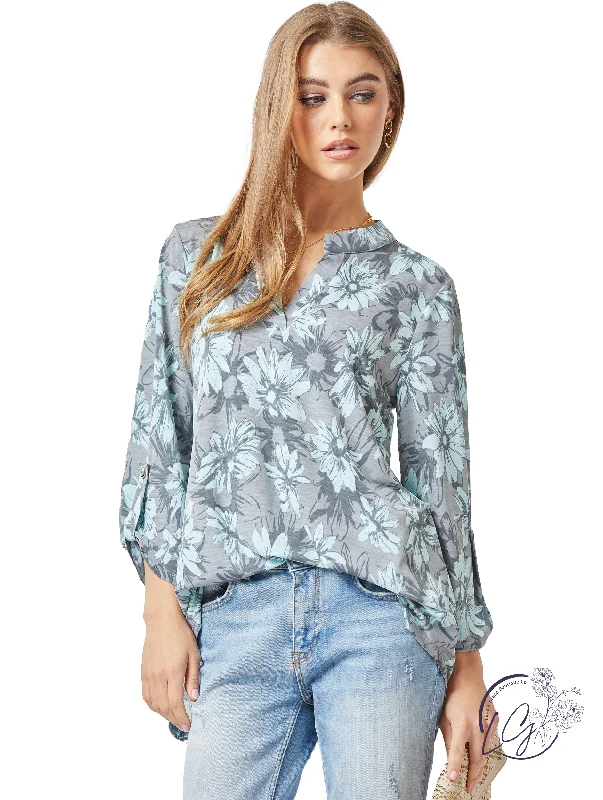 Modern Chic Luxury Mint Floral Lizzy Top