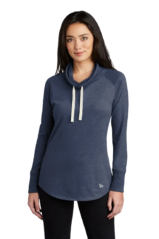Stylish Wear New Era Womens Long Sleeve Cowl Neck T-Shirt - Heather True Navy Blue