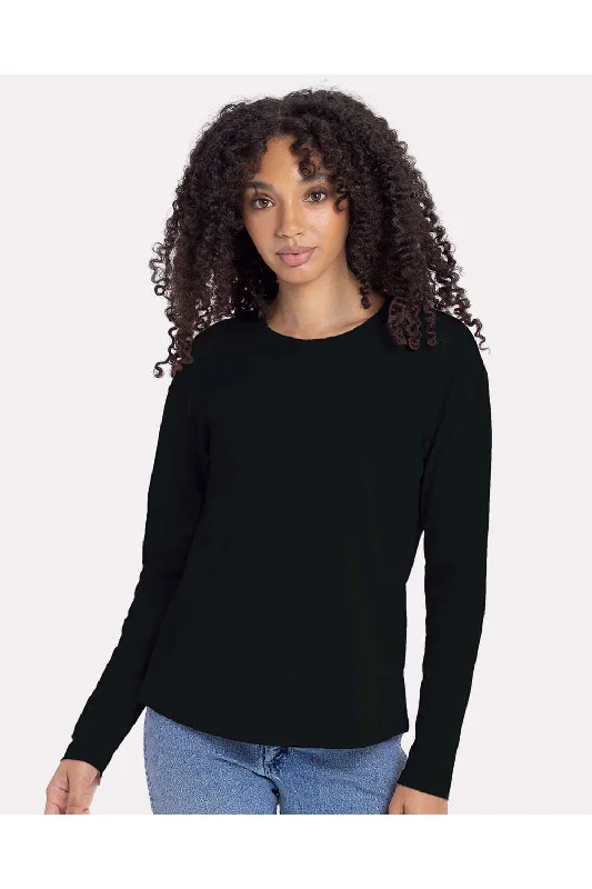 Soft Wearables Next Level Womens Relaxed Long Sleeve Crewneck T-Shirt - Black