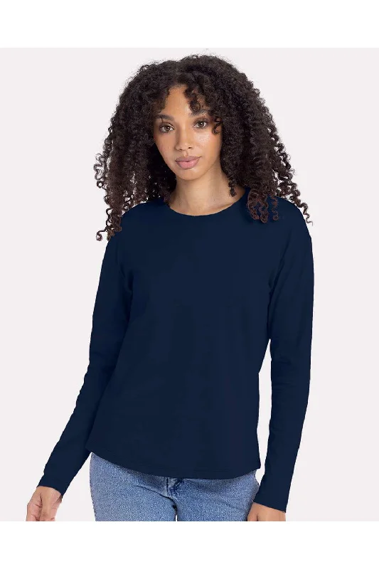 Trendy Comfort Wear Next Level Womens Relaxed Long Sleeve Crewneck T-Shirt - Midnight Navy Blue Trendy Comfort Wear Next Level Womens Relaxed Long Sleeve Crewneck T-Shirt - Midnight Navy Blue