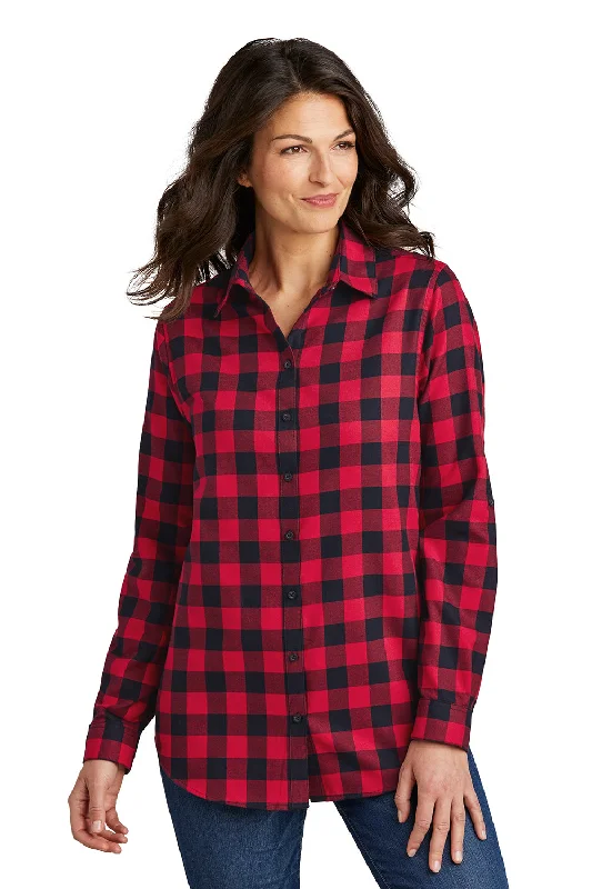 Stylish Fit Port Authority Womens Flannel Long Sleeve Button Down Shirt - Red/Black Buffalo Stylish Fit Port Authority Womens Flannel Long Sleeve Button Down Shirt - Red/Black Buffalo