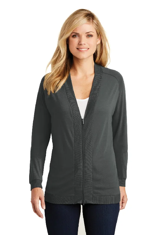 Cozy Footwear Port Authority Womens Concept Bomber Long Sleeve Cardigan Sweater - Smoke Grey - Closeout Cozy Footwear Port Authority Womens Concept Bomber Long Sleeve Cardigan Sweater - Smoke Grey - Closeout
