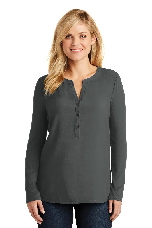 New Products Port Authority Womens Concept Jersey Long Sleeve Henley T-Shirt - Smoke Grey New Products Port Authority Womens Concept Jersey Long Sleeve Henley T-Shirt - Smoke Grey
