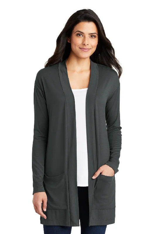 Exquisite Details Port Authority Womens Concept Long Sleeve Cardigan Sweater w/ Pockets - Smoke Grey Exquisite Details Port Authority Womens Concept Long Sleeve Cardigan Sweater w/ Pockets - Smoke Grey