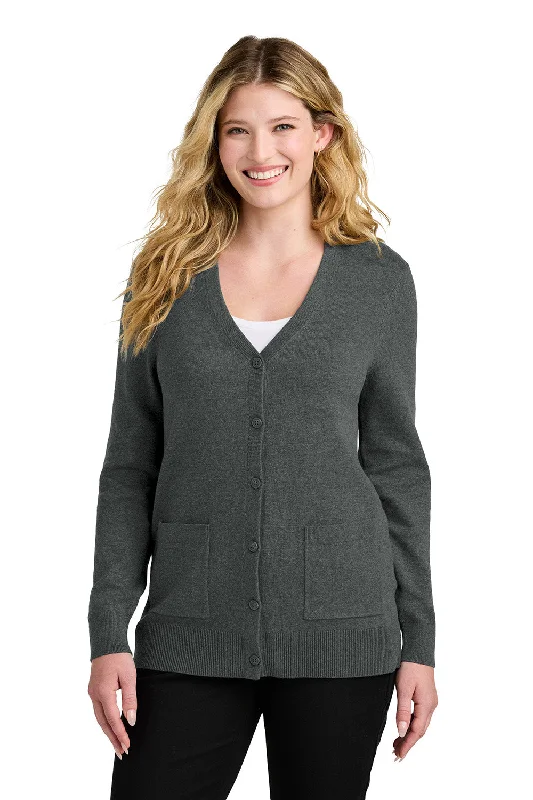 High-quality Styles Port Authority Womens Easy Care Button Front Long Sleeve Cardigan Sweater w/ Pockets - Heather Charcoal Grey - New High-quality Styles Port Authority Womens Easy Care Button Front Long Sleeve Cardigan Sweater w/ Pockets - Heather Charcoal Grey - New