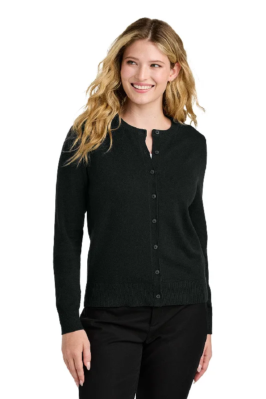 Bright Colors Port Authority Womens Easy Care Long Sleeve Button Front Cardigan Sweater - Deep Black - New Bright Colors Port Authority Womens Easy Care Long Sleeve Button Front Cardigan Sweater - Deep Black - New