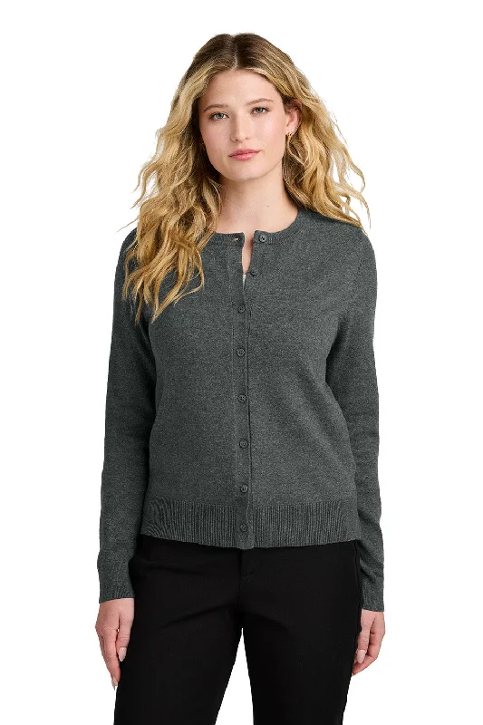 Sports Trend Port Authority Womens Easy Care Long Sleeve Button Front Cardigan Sweater - Heather Charcoal Grey - New Sports Trend Port Authority Womens Easy Care Long Sleeve Button Front Cardigan Sweater - Heather Charcoal Grey - New