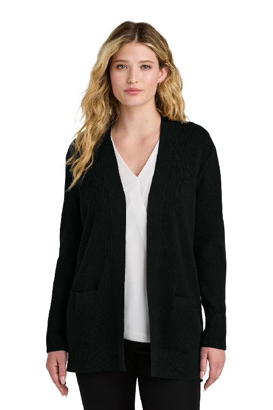 Tropical Style Port Authority Womens Easy Care Open Front Long Sleeve Cardigan Sweater w/ Pockets - Deep Black - New Tropical Style Port Authority Womens Easy Care Open Front Long Sleeve Cardigan Sweater w/ Pockets - Deep Black - New