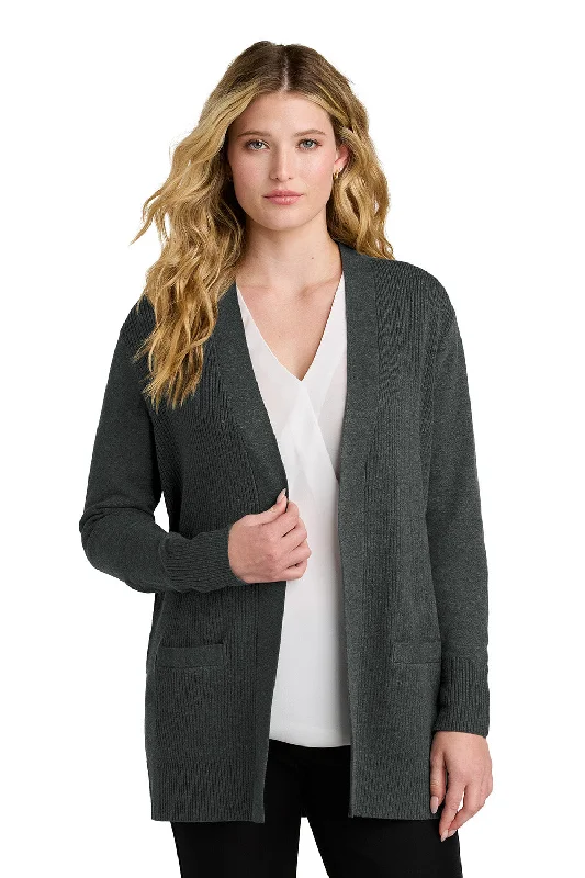 Practical Style Port Authority Womens Easy Care Open Front Long Sleeve Cardigan Sweater w/ Pockets - Heather Charcoal Grey - New Practical Style Port Authority Womens Easy Care Open Front Long Sleeve Cardigan Sweater w/ Pockets - Heather Charcoal Grey - New