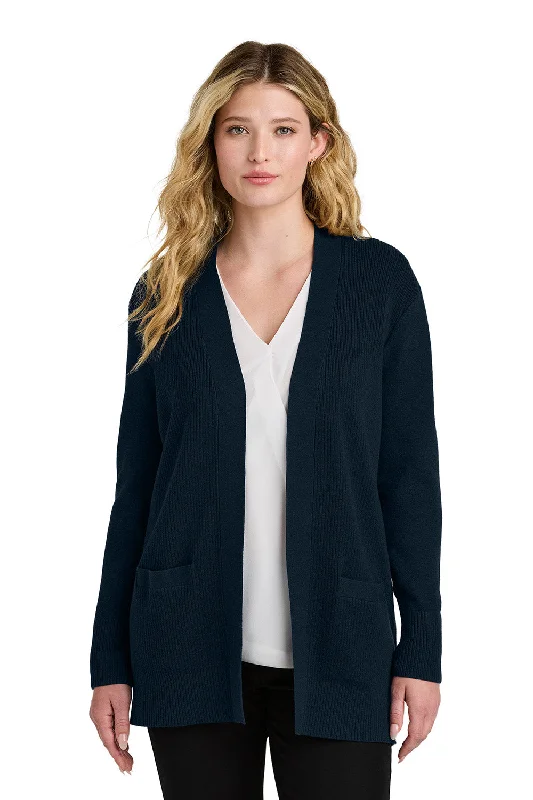 Casual Style Port Authority Womens Easy Care Open Front Long Sleeve Cardigan Sweater w/ Pockets - River Navy Blue - New Casual Style Port Authority Womens Easy Care Open Front Long Sleeve Cardigan Sweater w/ Pockets - River Navy Blue - New