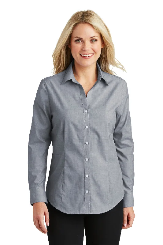 Lively And Youthful Port Authority Womens Easy Care Wrinkle Resistant Long Sleeve Button Down Shirt - Navy Blue Frost - Closeout Lively And Youthful Port Authority Womens Easy Care Wrinkle Resistant Long Sleeve Button Down Shirt - Navy Blue Frost - Closeout
