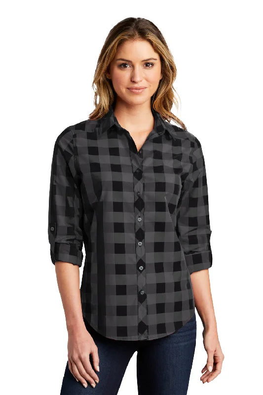 Weekend Comfort Wear Port Authority Womens Everyday Plaid Long Sleeve Button Down Shirt - Black Weekend Comfort Wear Port Authority Womens Everyday Plaid Long Sleeve Button Down Shirt - Black