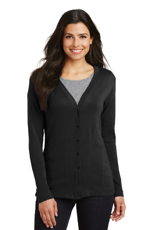 All-Day Outfits Port Authority Womens Long Sleeve Cardigan Sweater - Black