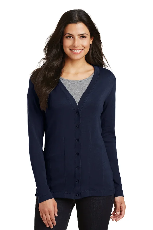 Cozy Outfit Port Authority Womens Long Sleeve Cardigan Sweater - True Navy Blue