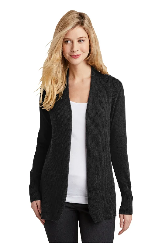 Cozy Vibes Port Authority Womens Long Sleeve Cardigan Sweater - Black