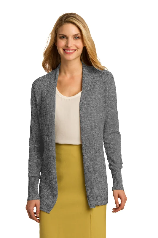Easy-to-Wear Port Authority Womens Long Sleeve Cardigan Sweater - Heather Medium Grey Easy-to-Wear Port Authority Womens Long Sleeve Cardigan Sweater - Heather Medium Grey