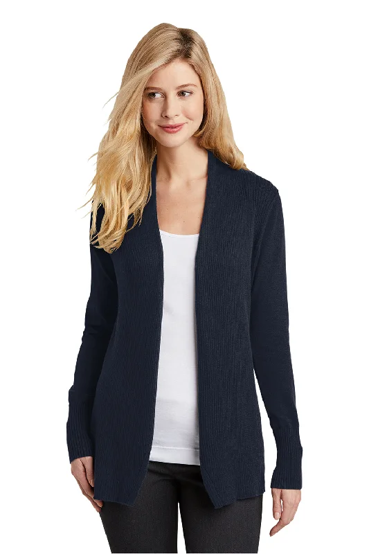 Cozy Chic Port Authority Womens Long Sleeve Cardigan Sweater - Navy Blue