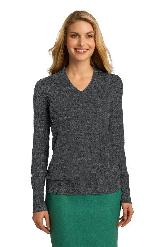 Fresh And Fashionable Port Authority Womens Long Sleeve V-Neck Sweater - Heather Charcoal Grey Fresh And Fashionable Port Authority Womens Long Sleeve V-Neck Sweater - Heather Charcoal Grey