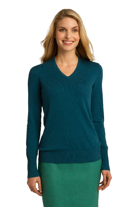 Versatile Items Port Authority Womens Long Sleeve V-Neck Sweater - Moroccan Blue