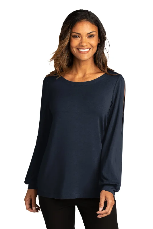 Comfy Chic Wear Port Authority Womens Luxe Knit Long Sleeve Wide Neck T-Shirt - River Navy Blue Comfy Chic Wear Port Authority Womens Luxe Knit Long Sleeve Wide Neck T-Shirt - River Navy Blue