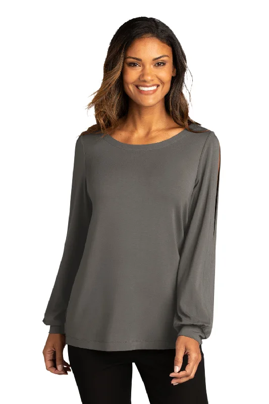 Sporty Elegance Port Authority Womens Luxe Knit Long Sleeve Wide Neck T-Shirt - Sterling Grey Sporty Elegance Port Authority Womens Luxe Knit Long Sleeve Wide Neck T-Shirt - Sterling Grey