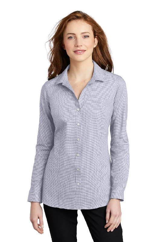 Urban Style Port Authority Womens Pincheck Wrinkle Resistant Long Sleeve Button Down Shirt - Gusty Grey/White Urban Style Port Authority Womens Pincheck Wrinkle Resistant Long Sleeve Button Down Shirt - Gusty Grey/White