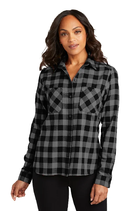 Fashion Must-have Port Authority Womens Plaid Flannel Long Sleeve Button Down Shirt w/ Double Pockets - Grey/Black Buffalo Fashion Must-have Port Authority Womens Plaid Flannel Long Sleeve Button Down Shirt w/ Double Pockets - Grey/Black Buffalo