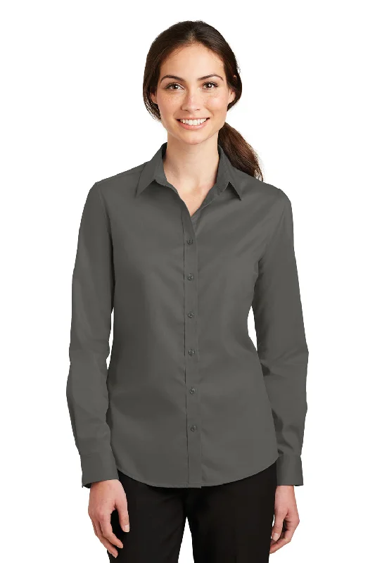 Slim Fit Port Authority Womens SuperPro Wrinkle Resistant Long Sleeve Button Down Shirt - Sterling Grey Slim Fit Port Authority Womens SuperPro Wrinkle Resistant Long Sleeve Button Down Shirt - Sterling Grey