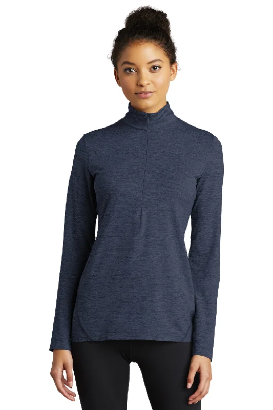 Fashionable And Versatile Sport-Tek Womens Exchange 1.5 Long Sleeve 1/4 Zip T-Shirt - Heather Dark Denim Blue Fashionable And Versatile Sport-Tek Womens Exchange 1.5 Long Sleeve 1/4 Zip T-Shirt - Heather Dark Denim Blue