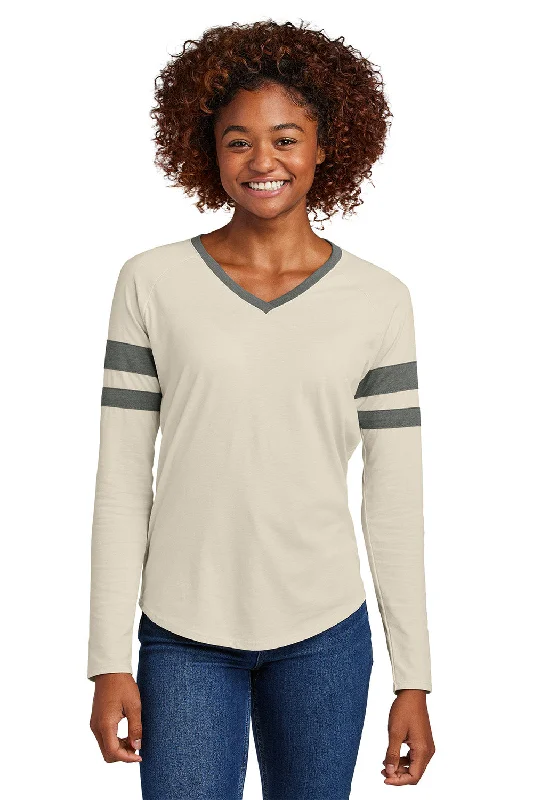 Fashion Pioneer Sport-Tek Womens Halftime Stripe Long Sleeve V-Neck T-Shirt - Heather Vintage Grey/Ecru - New Fashion Pioneer Sport-Tek Womens Halftime Stripe Long Sleeve V-Neck T-Shirt - Heather Vintage Grey/Ecru - New