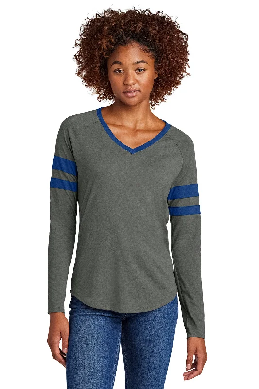 Sweet Breath Sport-Tek Womens Halftime Stripe Long Sleeve V-Neck T-Shirt - True Royal Blue/Heather Vintage Grey - New Sweet Breath Sport-Tek Womens Halftime Stripe Long Sleeve V-Neck T-Shirt - True Royal Blue/Heather Vintage Grey - New