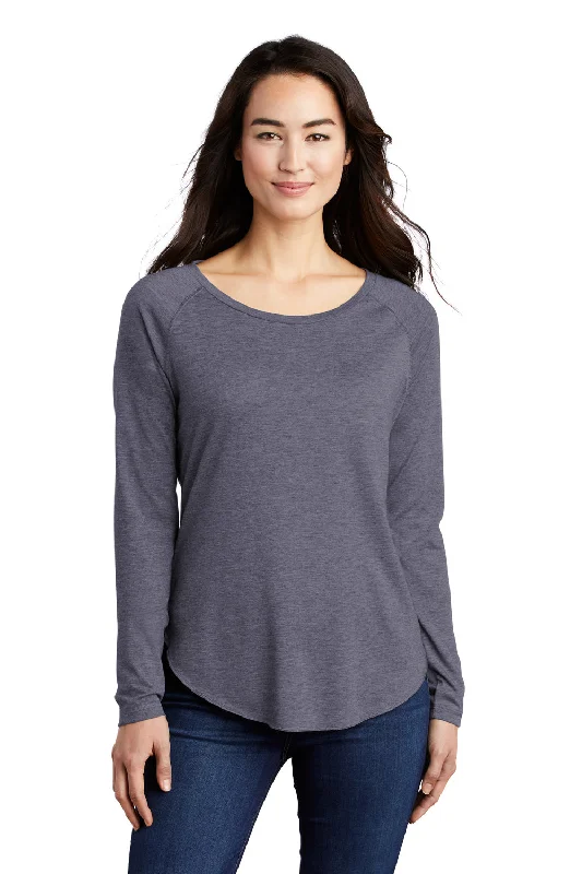 Daily Comfort Sport-Tek Womens Moisture Wicking Long Sleeve Scoop Neck T-Shirt - Heather True Navy Blue Daily Comfort Sport-Tek Womens Moisture Wicking Long Sleeve Scoop Neck T-Shirt - Heather True Navy Blue