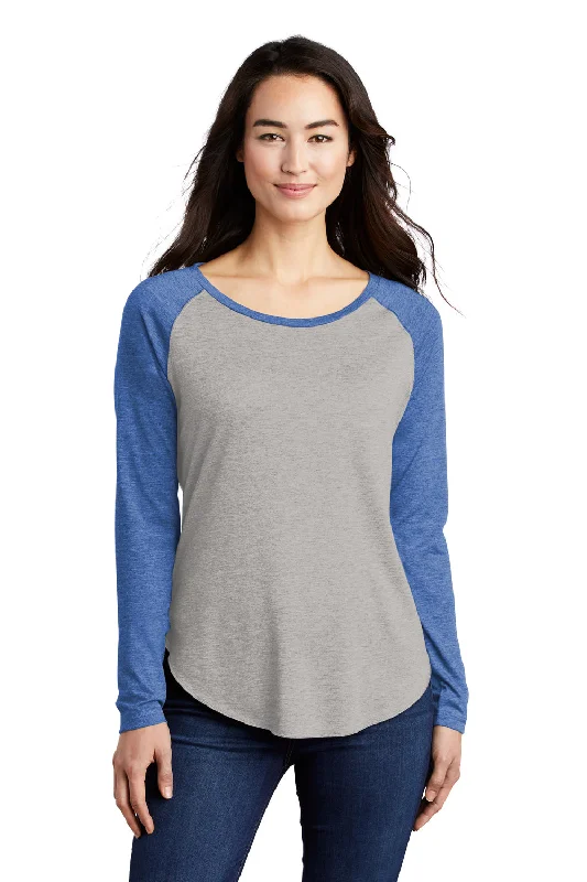 Trends Sport-Tek Womens Moisture Wicking Long Sleeve Scoop Neck T-Shirt - Heather Light Grey/Heather True Royal Blue Trends Sport-Tek Womens Moisture Wicking Long Sleeve Scoop Neck T-Shirt - Heather Light Grey/Heather True Royal Blue